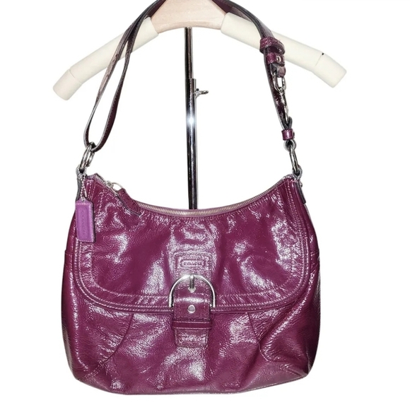 Coach hobo Soho Patent Leather purse Purple Eggplant Flap Zip Buckle Y2k - Picture 1 of 5
